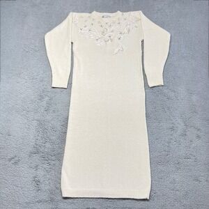 Vintage Susan Bennett Sweater Dress Small Silk Angora Beaded Crystals Embroidery
